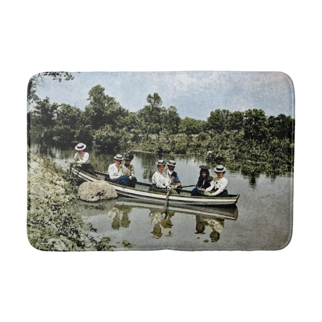 Colourful Victorian Era Summer Boating fun Art Bath Mat (Front)