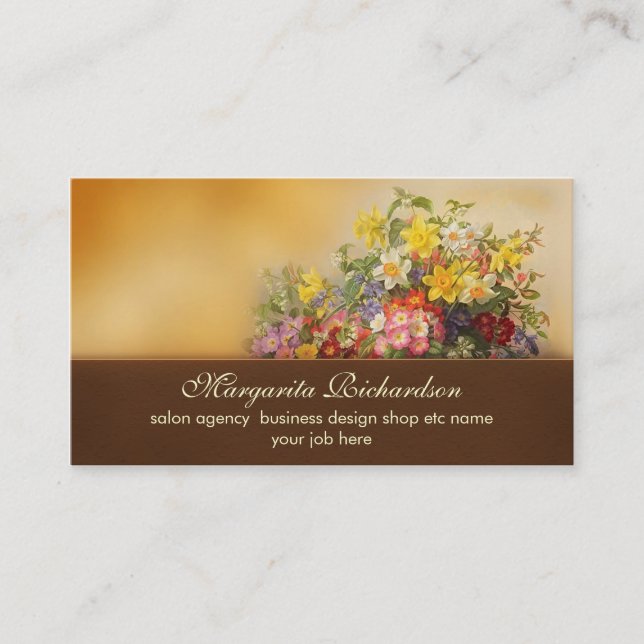 colourful victorian flowers vintage business cards (Front)