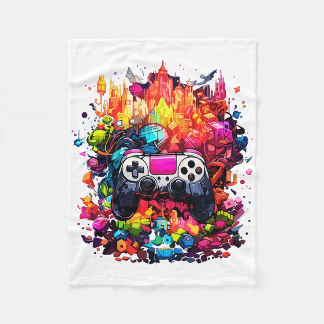 Colourful Video Game Controller Tie Dye Cool Gamer Fleece Blanket (Front)