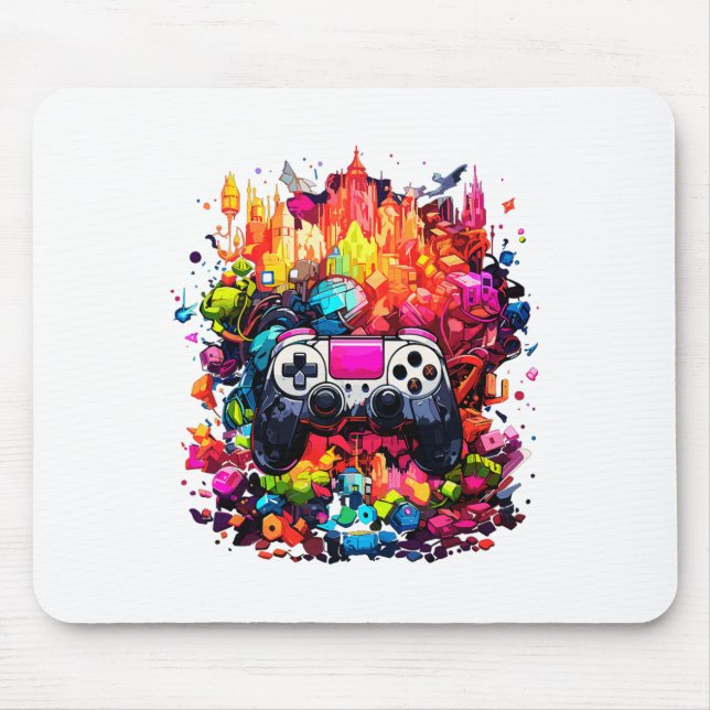 Colourful Video Game Controller Tie Dye Cool Gamer Mouse Pad (Front)