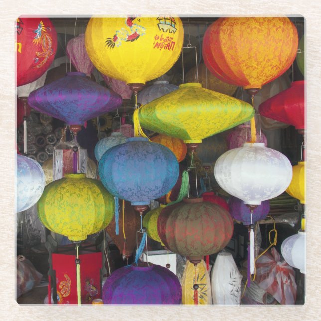 Colourful Vietnamese lanterns Glass Coaster (Front)