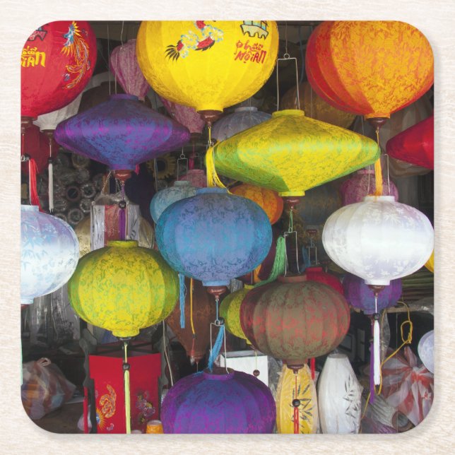 Colourful Vietnamese lanterns Square Paper Coaster (Front)
