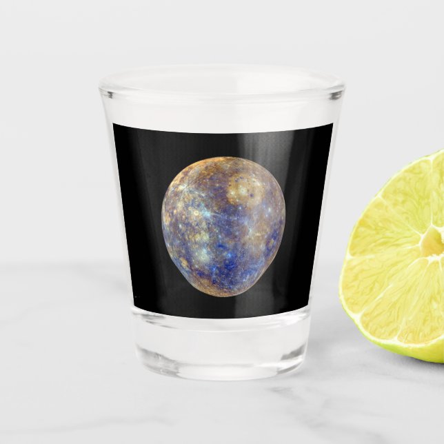 Colourful View of Mercury Shot Glass (Front)