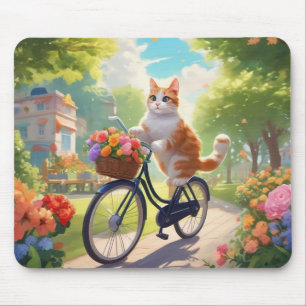 Colourful View with Cat on Bicycle Mouse Pad