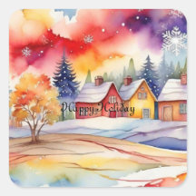 Colourful Village watercolor