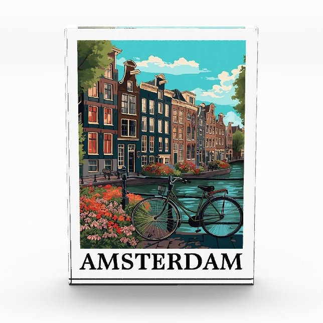 Colourful Vintage Amsterdam Netherlands Canal View Photo Block (Front)