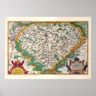 Colourful Vintage Antique Map of Bohemia Poster