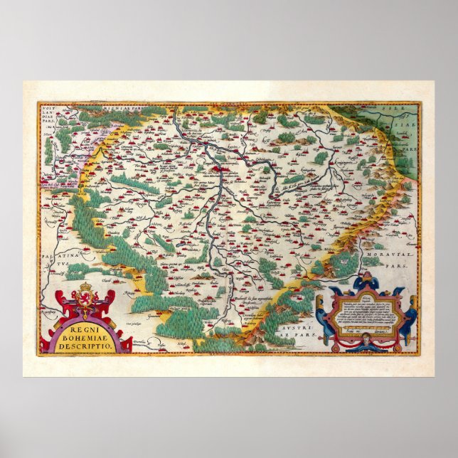 Colourful Vintage Antique Map of Bohemia Poster (Front)