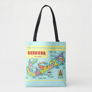Colourful Vintage Bermuda Map Tote Bag