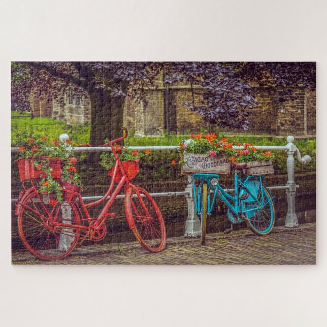 Colourful Vintage Bicycles Scenic Amsterdam Travel Jigsaw Puzzle (Horizontal)
