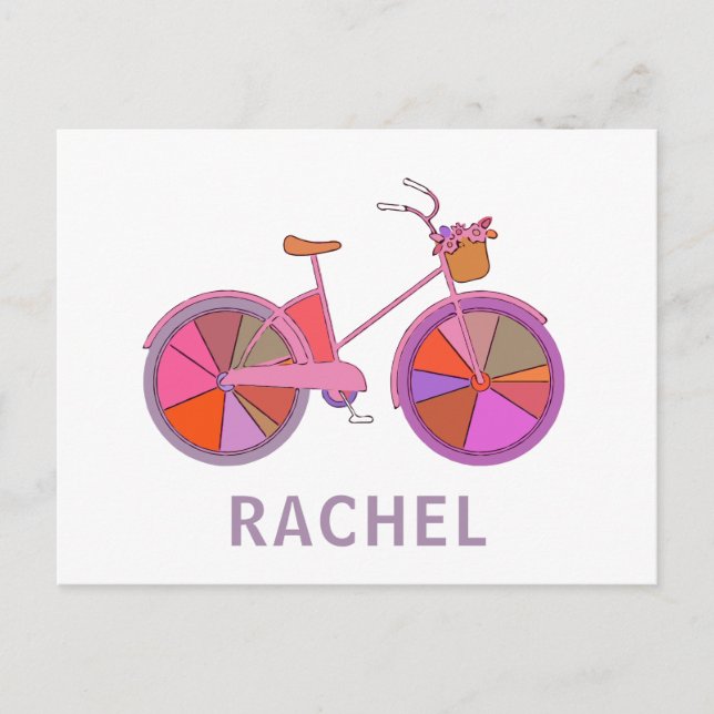Colourful Vintage Bike with Flowers Illustration Postcard (Front)