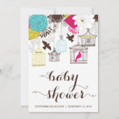 Colourful Vintage Birdcages Baby Shower Invitation (Back)