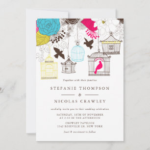 Colourful Vintage Birdcages Wedding Invitation