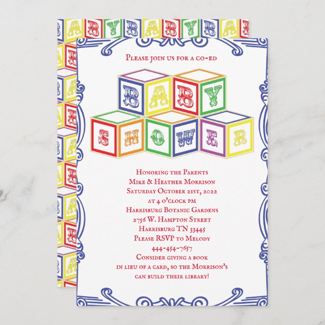 Colourful Vintage Blocks Baby Shower Invitation (Front/Back)