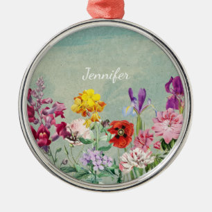 Colourful vintage blooming beautiful wildflowers metal ornament
