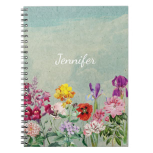 Colourful vintage blooming beautiful wildflowers notebook