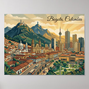 Colourful Vintage Bogota Colombia Travel Art Poster