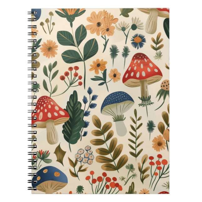 Colourful Vintage Botanical Mushroom Notebook (Front)
