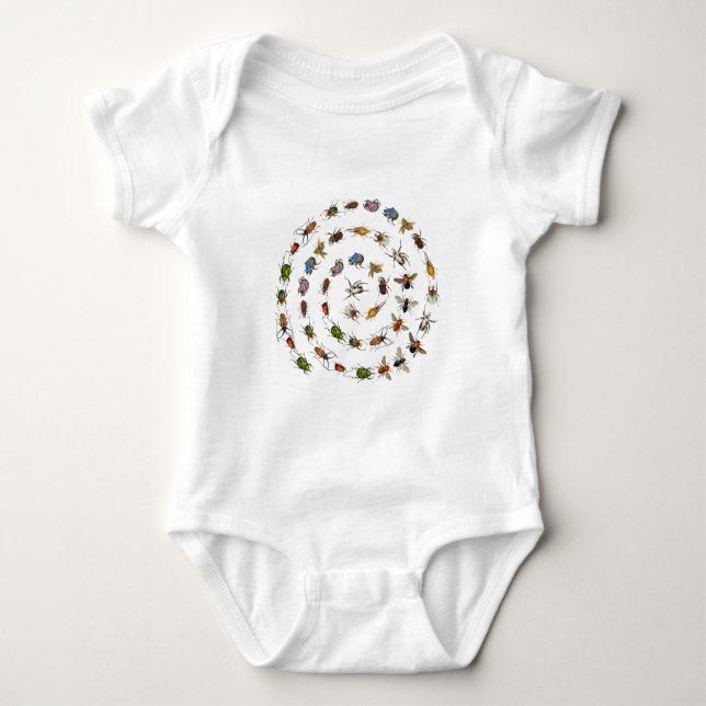 Colourful Vintage Bugs & Beetles Pattern Baby Bodysuit (Front)