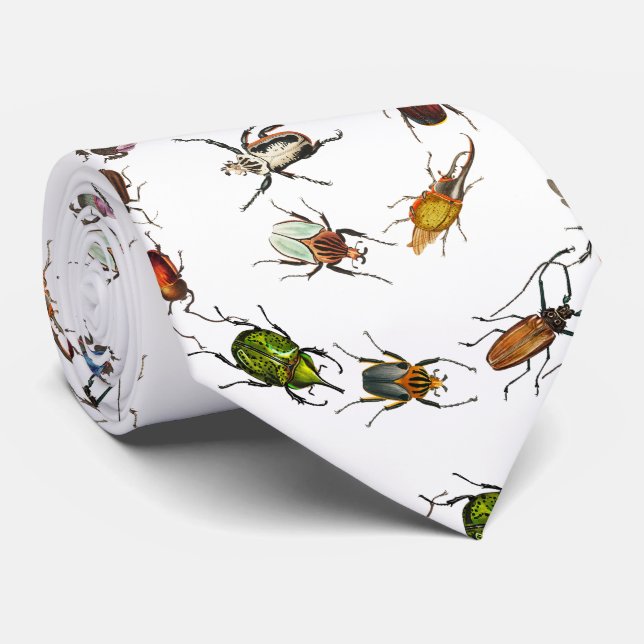 Colourful Vintage Bugs & Beetles Pattern Tie (Rolled)