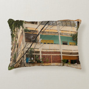 Colourful Vintage Building - Vietnamaged, ancient, Decorative Cushion