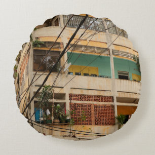 Colourful Vintage Building - Vietnamaged, ancient, Round Cushion