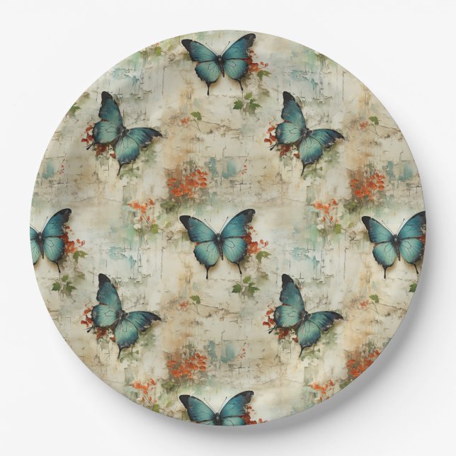 Colourful Vintage Butterflies and Flowers (12) Paper Plate (Front)