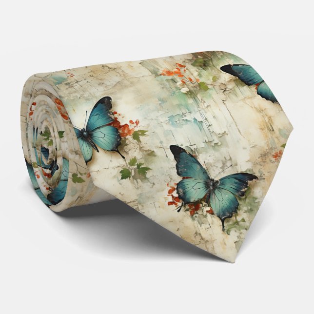 Colourful Vintage Butterflies and Flowers (12) Tie (Rolled)