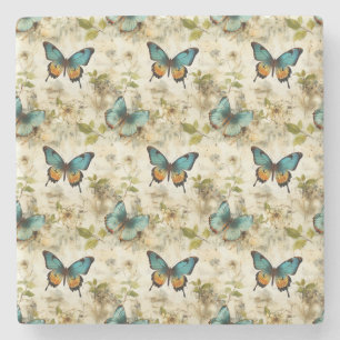 Colourful Vintage Butterflies and Flowers (1) Stone Coaster