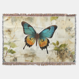 Colourful Vintage Butterflies and Flowers (1) Throw Blanket