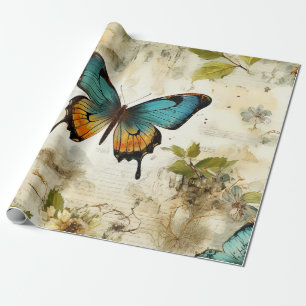 Colourful Vintage Butterflies and Flowers (1) Wrapping Paper