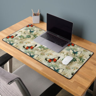 Colourful Vintage Butterflies and Flowers (2) Desk Mat