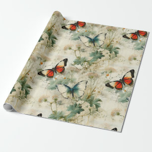 Colourful Vintage Butterflies and Flowers (2) Wrapping Paper