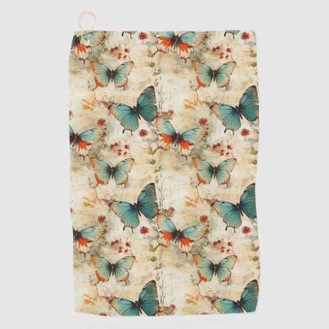 Colourful Vintage Butterflies and Flowers (3) Golf Towel (Front)