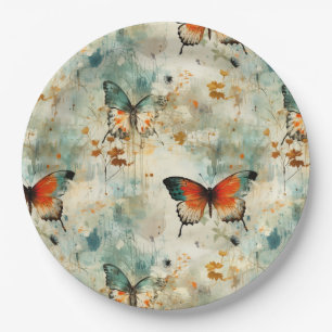 Colourful Vintage Butterflies and Flowers (4) Paper Plate