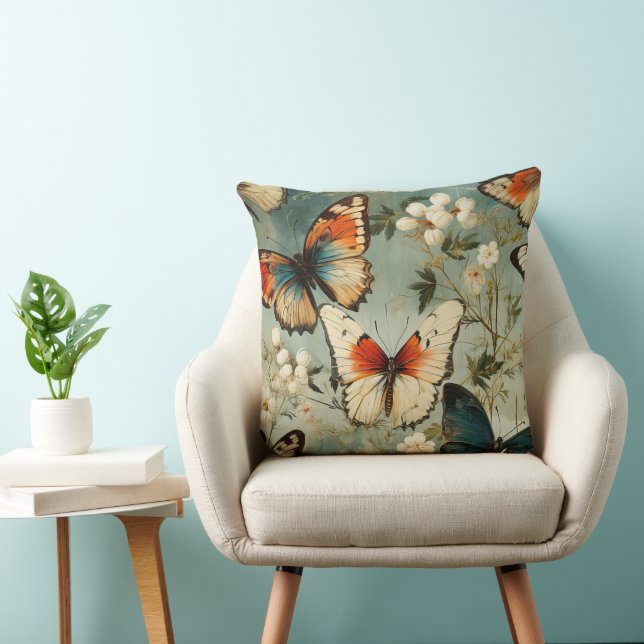 Colourful Vintage Butterflies and Flowers (5) Cushion (Chair)