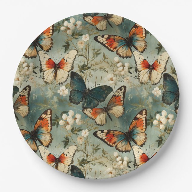 Colourful Vintage Butterflies and Flowers (5) Paper Plate (Front)