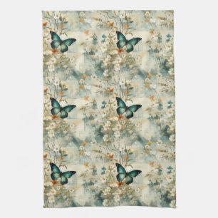 Colourful Vintage Butterflies and Flowers (6) Tea Towel