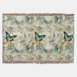 Colourful Vintage Butterflies and Flowers (6) Throw Blanket