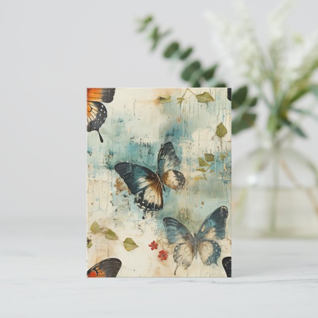 Colourful Vintage Butterflies and Flowers (7) Postcard (Standing Front)