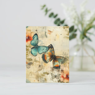Colourful Vintage Butterflies and Flowers (8) Postcard