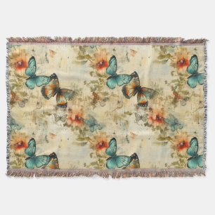 Colourful Vintage Butterflies and Flowers (8) Throw Blanket