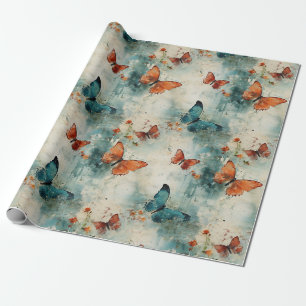 Colourful Vintage Butterflies and Flowers (9) Wrapping Paper