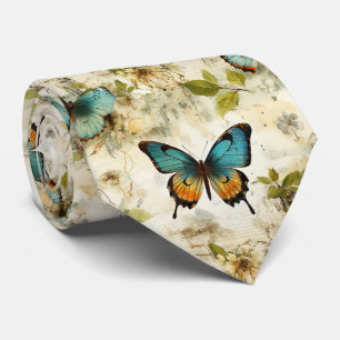Colourful Vintage Butterflies and Flowers Tie