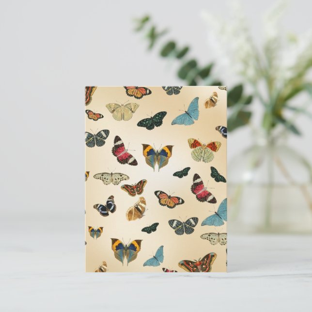 colourful vintage Butterfly illustration Pattern Postcard (Standing Front)