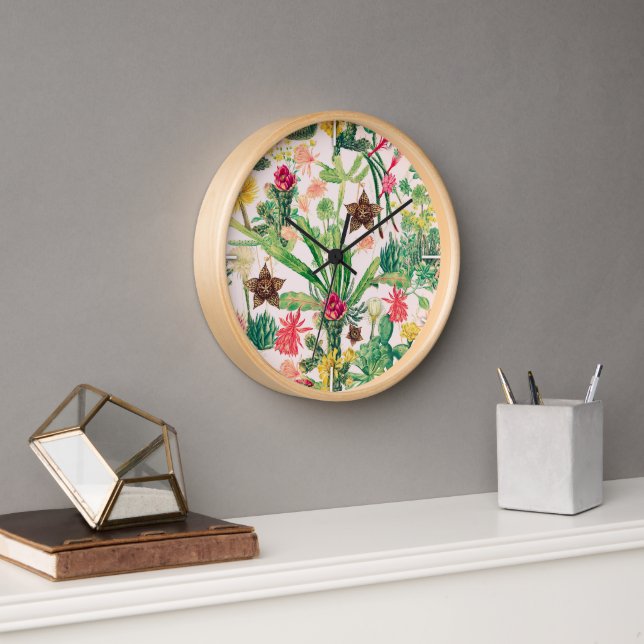 Colourful Vintage Cactus Collection Clock (Office)