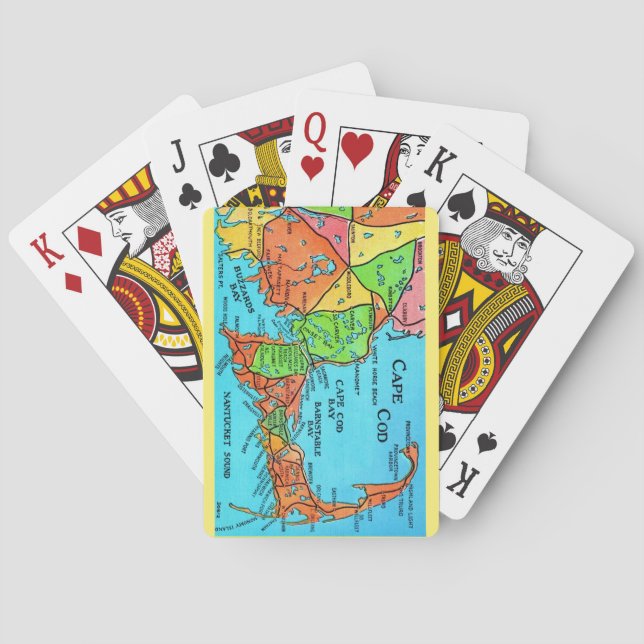 Colourful Vintage Cape Cod Map Playing Cards (Back)