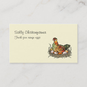 Colourful vintage chicken sitting on eggs business card