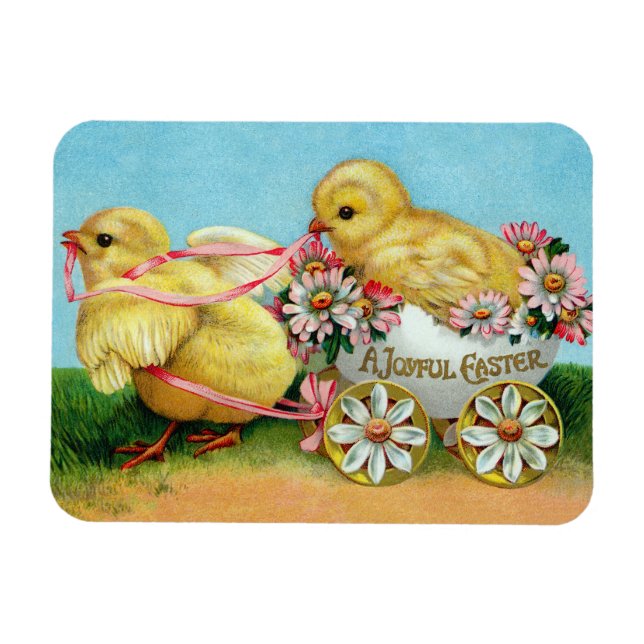 Colourful Vintage Chicks & Flowers Easter Magnet (Horizontal)