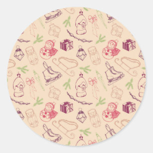 Colourful vintage christmas chalk toys classic round sticker